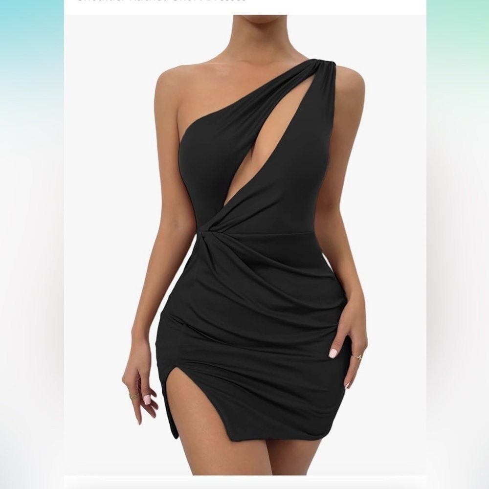 Women's Sexy Cut Out Split Bodycon Mini Dress One
Shoulder Ruched Short Dresses